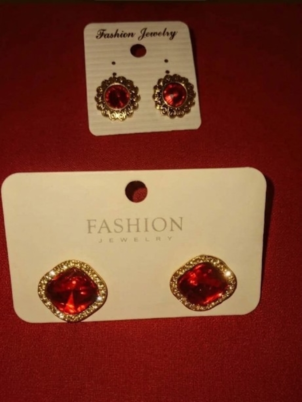 2 Red Gold-Accent Stud Earrings